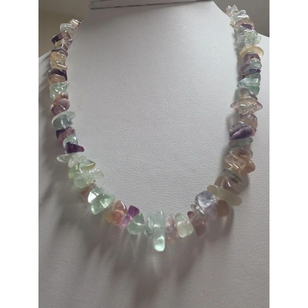 Natural Rainbow Fluorite Gemstone Chip Bead Necklace